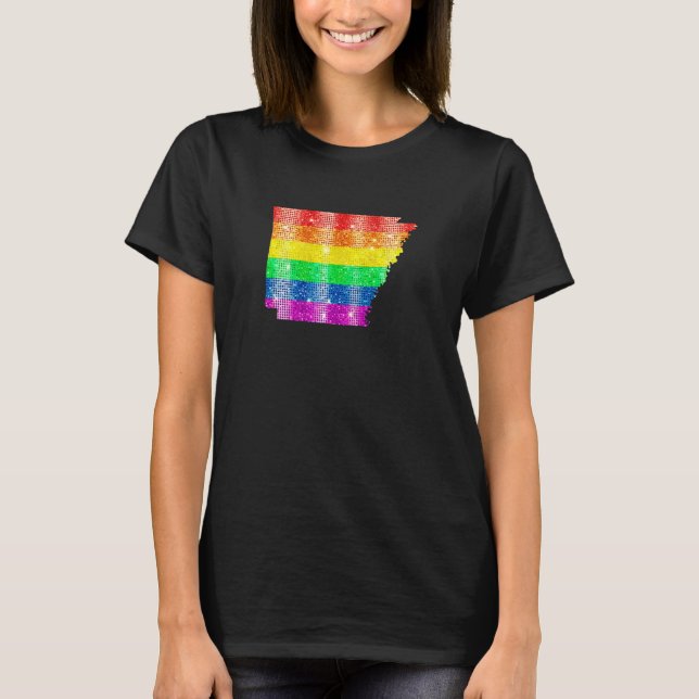Arkansas Gay State Pride Rainbow Flag Map Gay Lesb T-Shirt (Front)