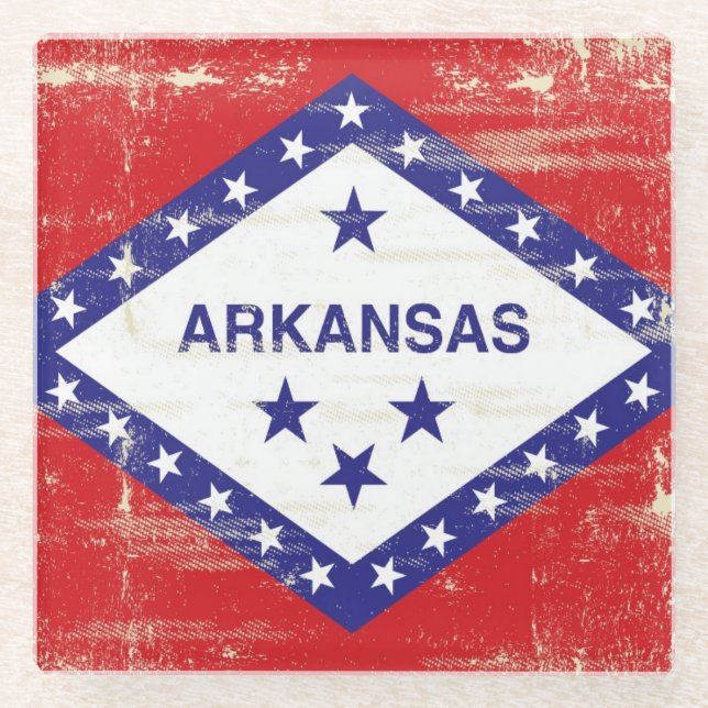 Arkansas grunge Flag Glass Coaster (Front)