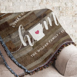 Arkansas Home State Personalised Wood Look Throw Blanket<br><div class="desc">Show some home state pride with this cute rustic faux wood plank throw blanket featuring "home" in white calligraphy script lettering with a silhouette map of the state of Arkansas standing in for the letter "O." A pink heart illustration inside the state map completes the design; you can change the...</div>