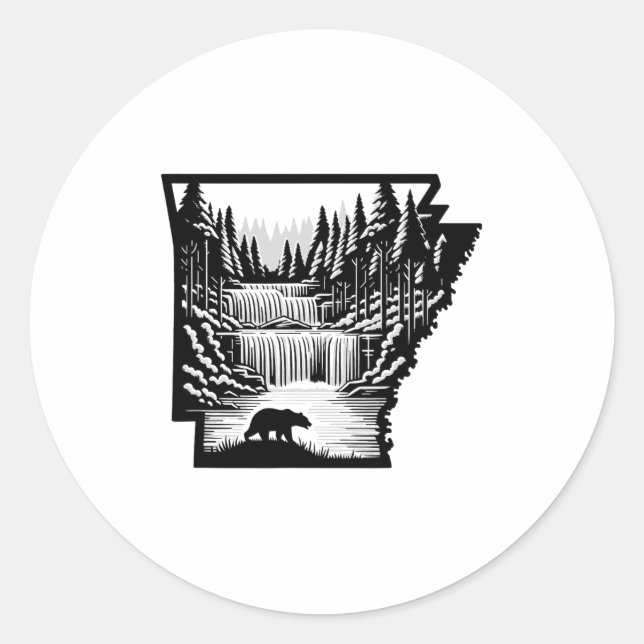 Arkansas Map And Landscape  Classic Round Sticker (Front)