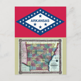 Arkansas Map and State Flag Postcard