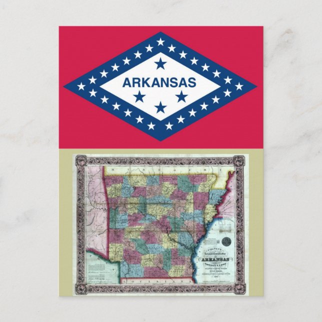 Arkansas Map and State Flag Postcard (Front)