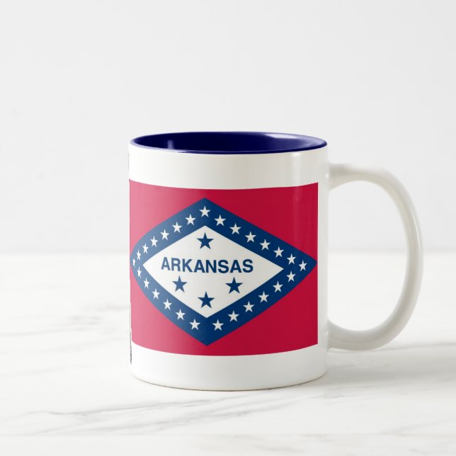 Arkansas Map and State Flag Two-Tone Coffee Mug (Right)