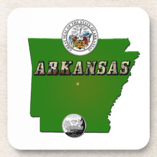 Arkansas Map, Seal and State Faux Quarter Coaster