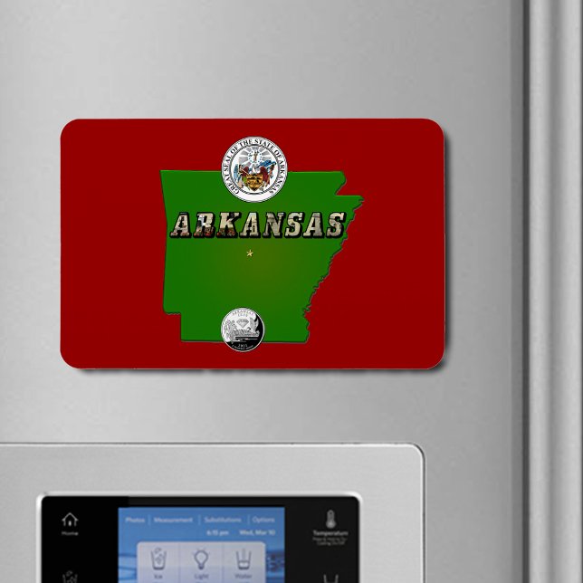 Arkansas Map, Seal and State Faux Quarter Flexible Magnet (Arkansas Map, Seal and State Faux Quarter Flexible Magnet)