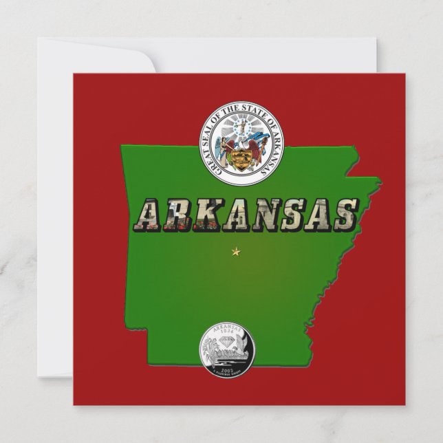 Arkansas Map, Seal and State Faux Quarter Invitation (Front)
