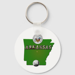 Arkansas Map, Seal and State Faux Quarter Key Ring