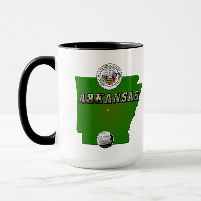 Arkansas Map, Seal and State Faux Quarter Mug (Left)