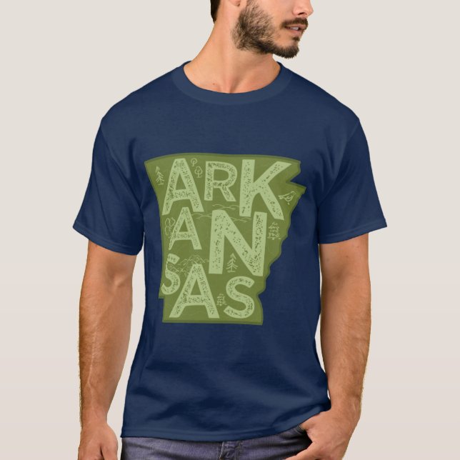 Arkansas Map Typography Green T-Shirt (Front)