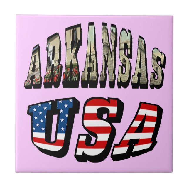Arkansas Picture and USA Flag Text Ceramic Tile (Front)