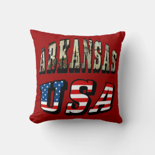 Arkansas Picture and USA Flag Text Cushion