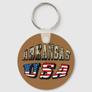 Arkansas Picture and USA Flag Text Key Ring