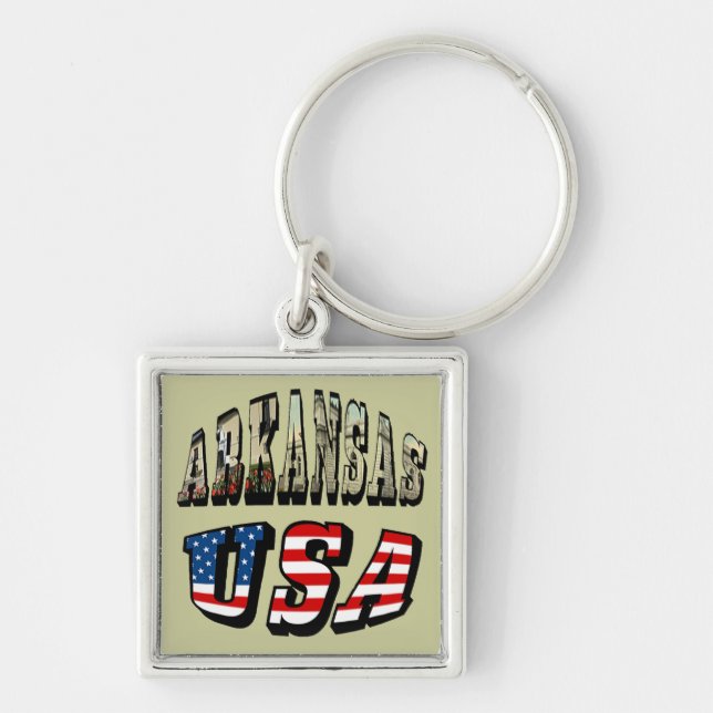 Arkansas Picture and USA Flag Text Key Ring (Front)