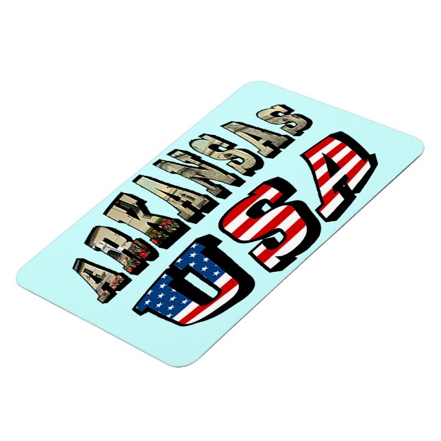 Arkansas Picture and USA Flag Text Magnet (Left Side)