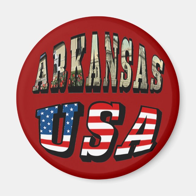 Arkansas Picture and USA Flag Text Magnet (Front)