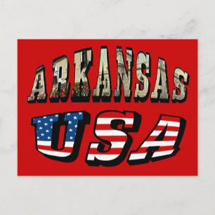 Arkansas Picture and USA Flag Text Postcard