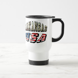 Arkansas Picture and USA Flag Text Travel Mug