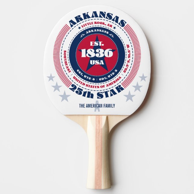 Arkansas Pride Circular Typography Monogram Ping Pong Paddle (Front)