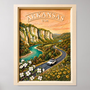 Arkansas Road Trip Vintage Ozark River Landscape Poster