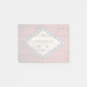 Arkansas State Flag on Old Wood Grain Post-it Notes