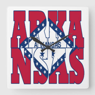 Arkansas state flag text square wall clock