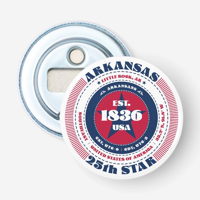 Arkansas State Information Circle Bottle Opener (Front)