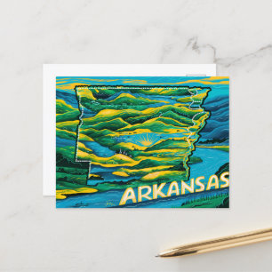 Arkansas State Map Painting Postcard