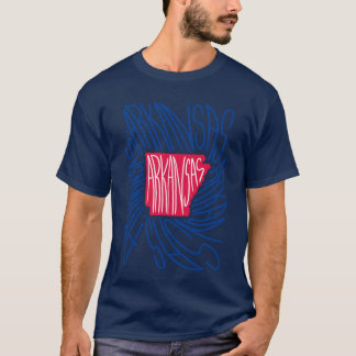 Arkansas State Map Typography Red and Blue USA Ame T-Shirt