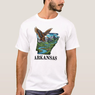 Arkansas State Tattoo Style Bald Eagle Mountains  T-Shirt
