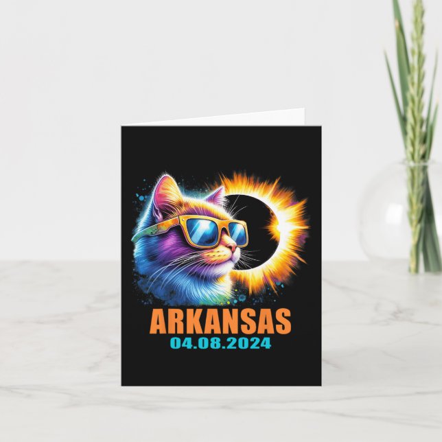 Arkansas Total Solar Eclipse 2024 Cat Solar Eclips Card (Front)