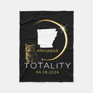 Arkansas Total Solar Eclipse 2024 Funny Cat Gles T Fleece Blanket