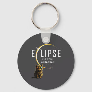 Arkansas Total Solar Eclipse 2024 Funny Cat Gles T Key Ring