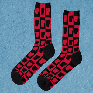 Arkansas US State Check Black and Red Pattern Socks