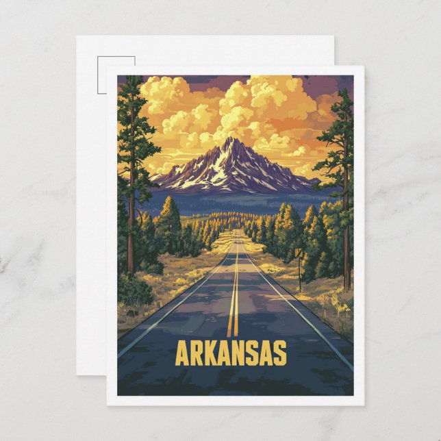 Arkansas USA Art Vintage Illustration Travel Postcard (Front/Back)