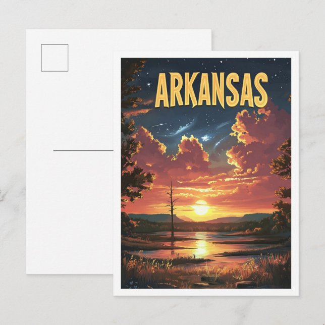 Arkansas USA Vintage Illustration Travel Postcard (Front/Back)