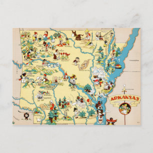 Arkansas Vintage Cartoon Map Postcard