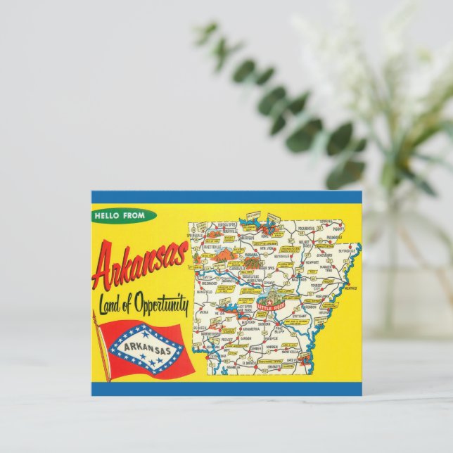 Arkansas Vintage Road Map Postcard  (Standing Front)