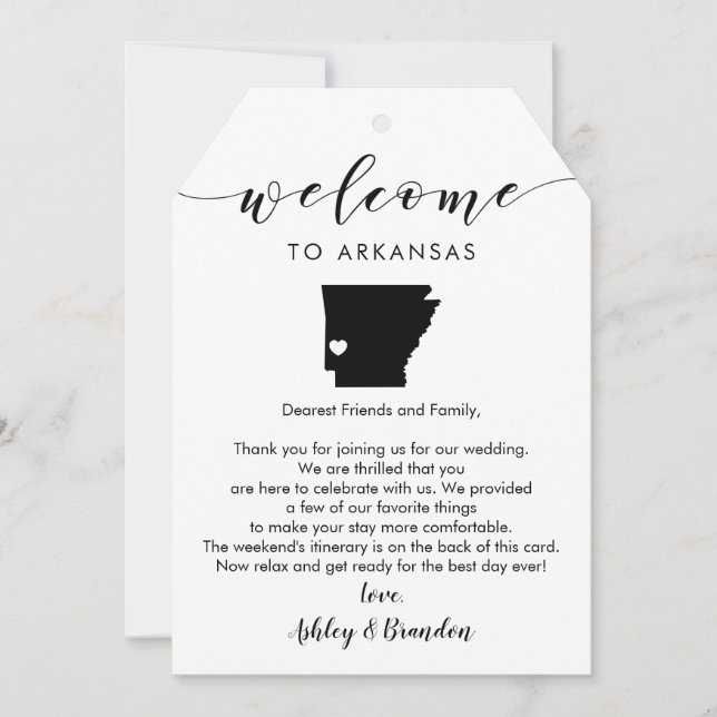 Arkansas Wedding Welcome Tag, Letter Itinerary (Front)
