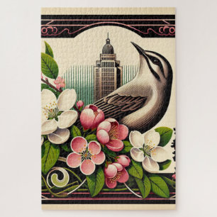 Arkansas Willow Ptarmigan Bird and Flower Jigsaw Puzzle