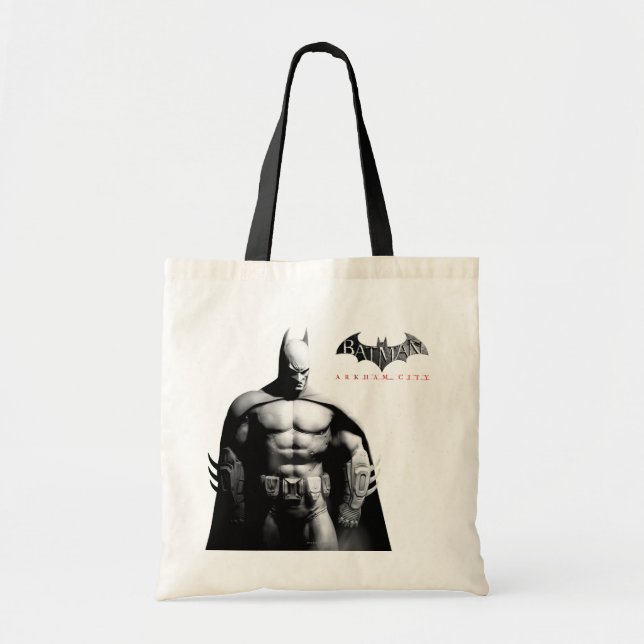 Arkham City | Batman Black and White Wide Pose Tote Bag (Front)