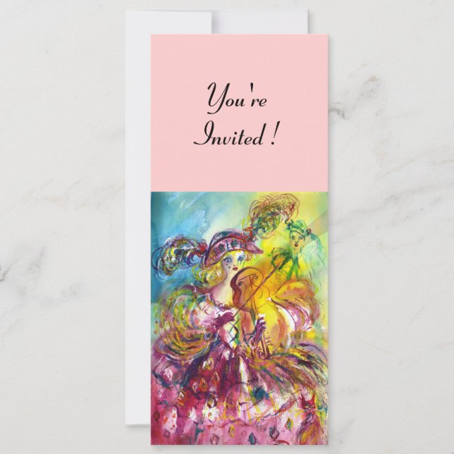 ARLECCHINA VIOLINIST  Mardi Gras Masquerade Party Invitation (Front)