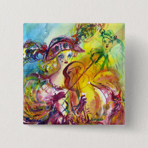 ARLECCHINA  VIOLINIST / Venetian Carnival Night 15 Cm Square Badge