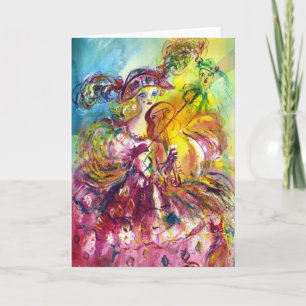 ARLECCHINA  VIOLINIST / Venetian Carnival Night Holiday Card