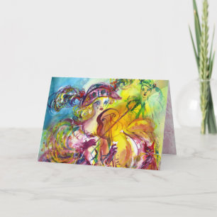 ARLECCHINA  VIOLINIST / Venetian Carnival Night Holiday Card