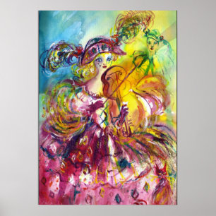 ARLECCHINA VIOLINIST / Venetian Carnival Night Poster