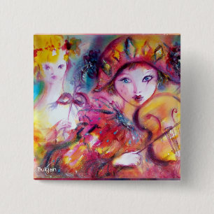 Arlecchino and Colombina 15 Cm Square Badge