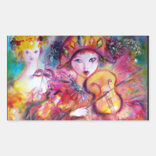 ARLECCHINO AND COLOMBINA ,Pink Fuchsia Yellow Blue Rectangular Sticker