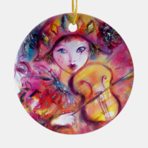 ARLECCHINO AND COLOMBINA pink red Ceramic Ornament