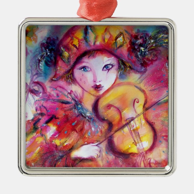 ARLECCHINO AND COLOMBINA pink red Heart Metal Ornament (Front)