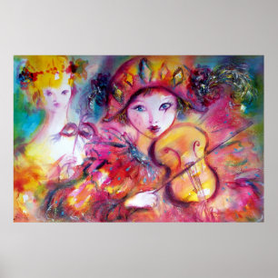 Arlecchino and Colombina /Venetian Carnival Faces Poster